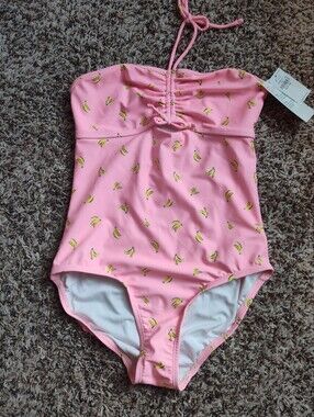NWT Girls Pink Banana Print One-Piece Swimsuit Old Navy